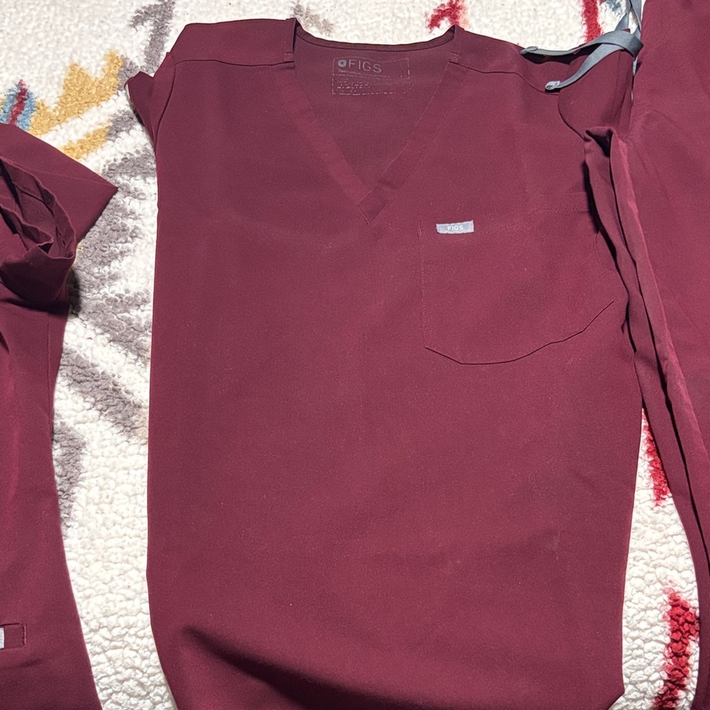 Figs Maroon V-Neck Scrub Top